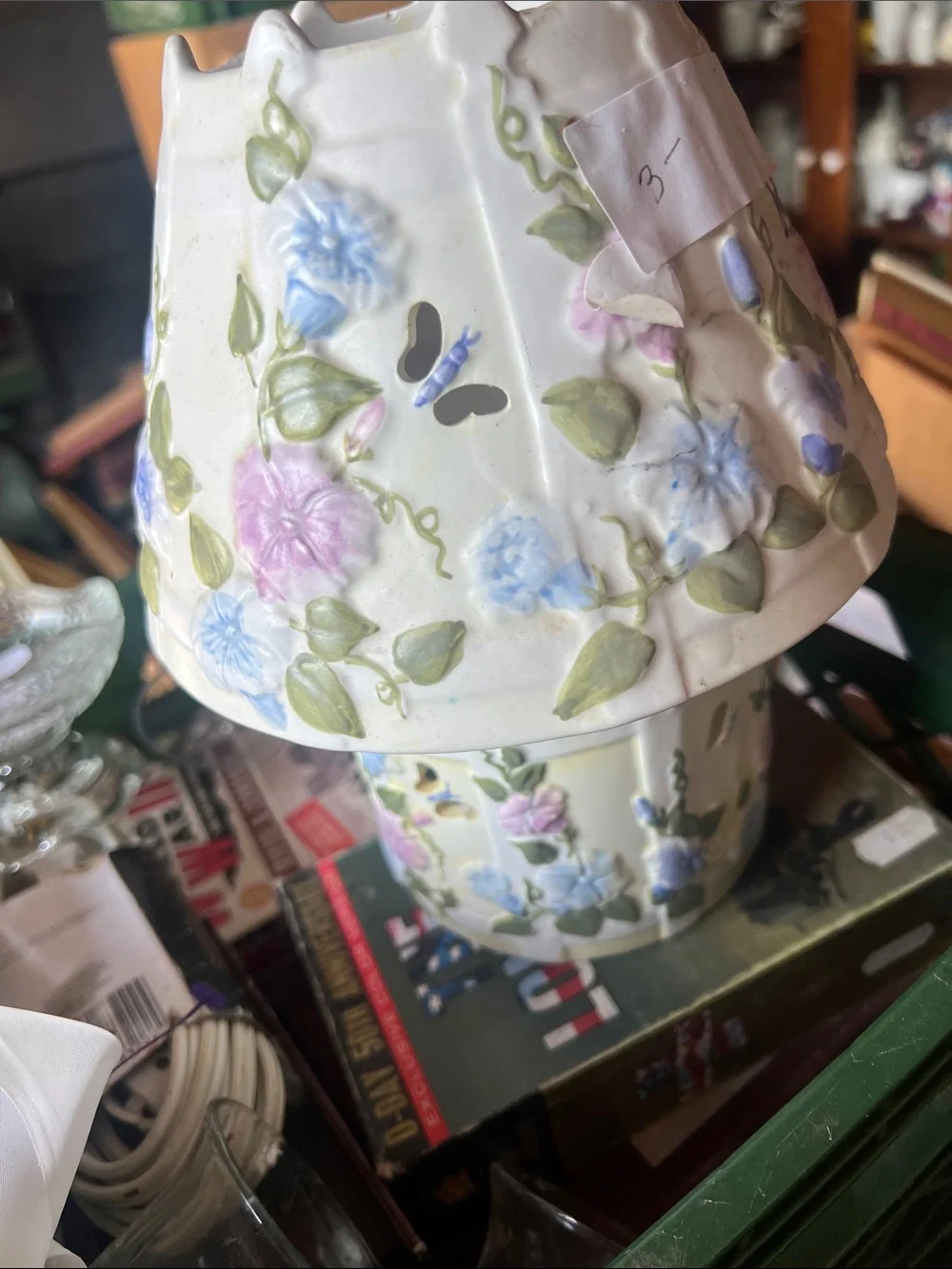 Floral Ceramic Table Lamp in White with Pastel Flowers